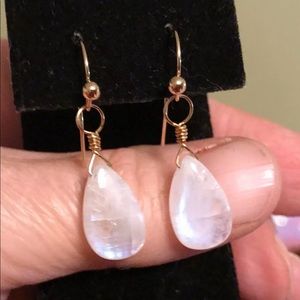 14K Moonstone Drop Earrings, Gorgeous Blue Flash